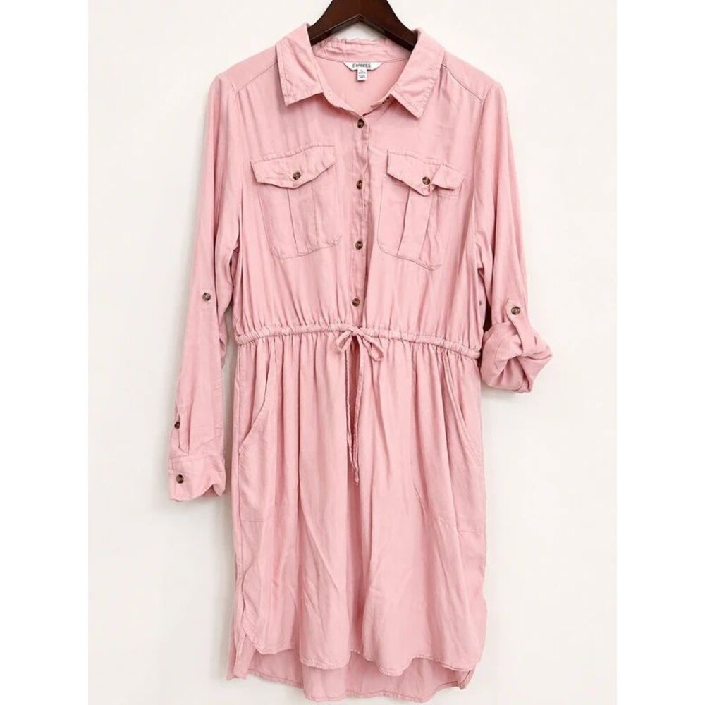 Time and Tru Blush Pink Button Sleeve Shirt Dress Size L